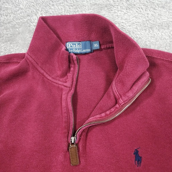 Polo Ralph Lauren Jumper Pullover Mens XL 1/4 Zip Burgundy Sweater‎ Estate Rib - Picture 7 of 15